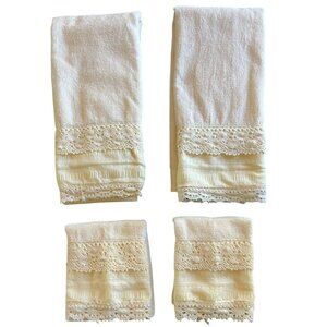 Guest Hand Towels Crocheted Cream Color 2 Washcloths Set Of 4 Grandmacore VTG